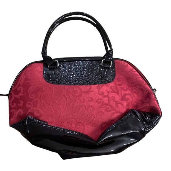 Essence of Beauty | New Handbag Black Croc Print Wine Red Large Spacious Pockets - Picture 2 of 8